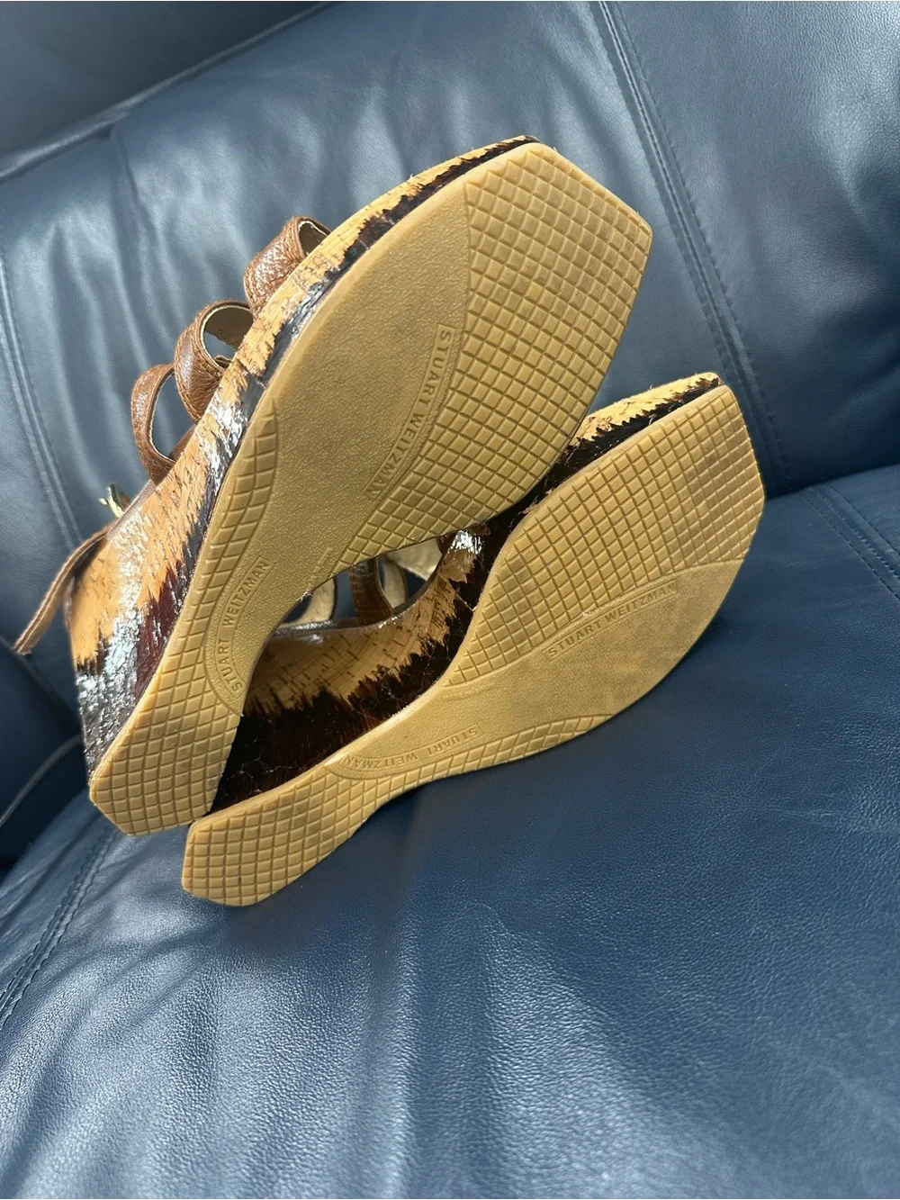 Stuart weitzman Brown Leather Wedge strappy Sandals size 9 m women’s